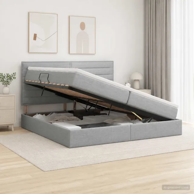 vidaXL Opslag bed met matras met opslag Lichtgrijs 200 x 200 cm Stof