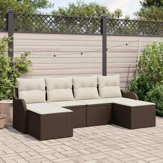 vidaXL Tuin Sofa Set 6 st Bruin en wit poly rattan, foto 2