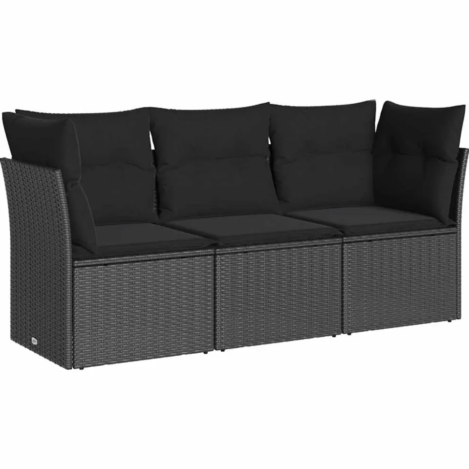 vidaXL 3-delige Loungeset met kussens poly rattan zwart, foto 3
