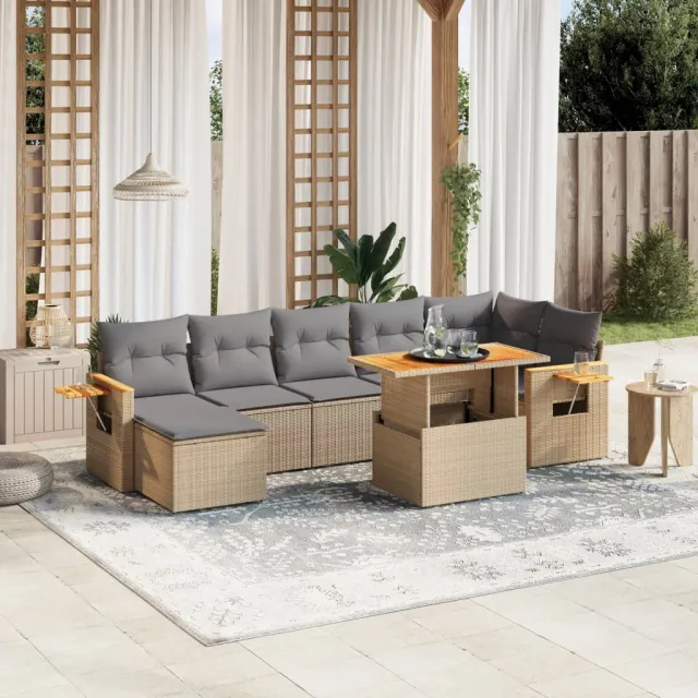 vidaXL 8-delige Loungeset met kussens poly rattan beige, foto 2