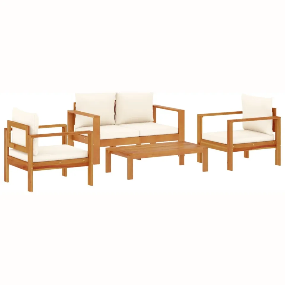 vidaXL 4-delige Loungeset met kussens massief acaciahout rood, foto 3