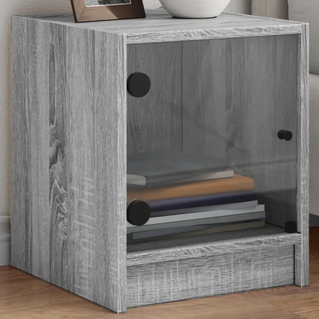 vidaXL Nachtkastje met glazen deur 35x37x42 cm grijs sonoma eikenkleur, foto 2