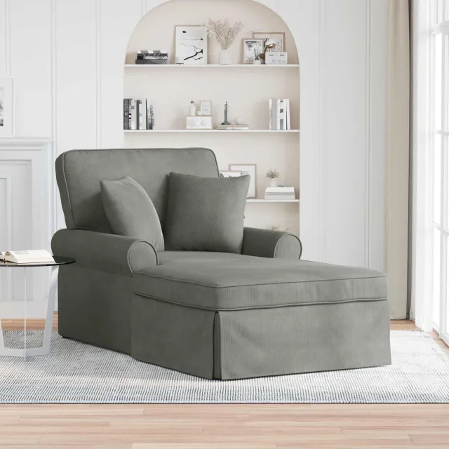 vidaXL Chaise Lounge met Rok 3 st Lichtgrijs Katoen Stof, foto 2