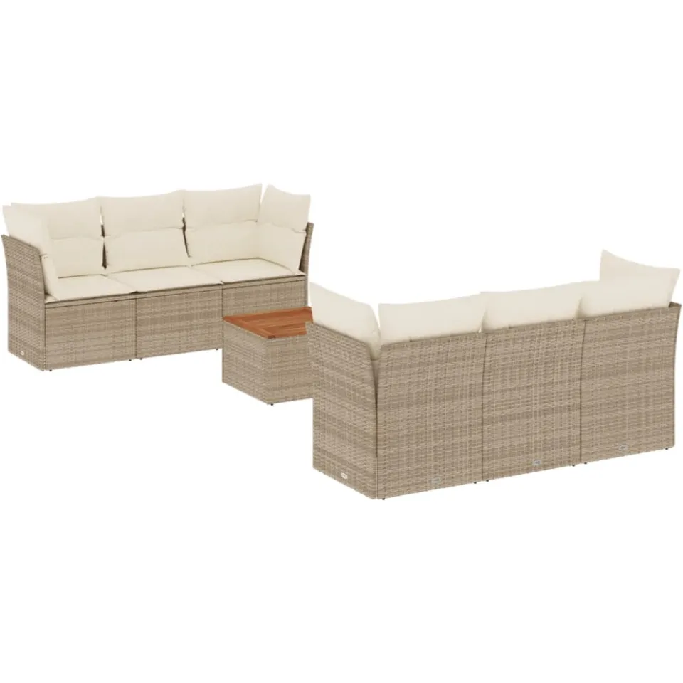 vidaXL 7-delige Loungeset met kussens poly rattan beige, foto 4