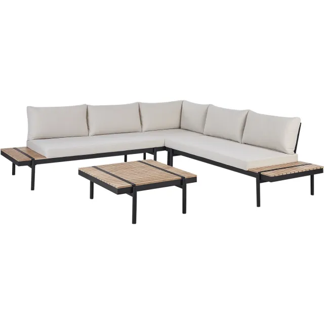 Beliani BELLARIVA - Loungeset 5-zits - Gebroken wit - Eucalyptus hout