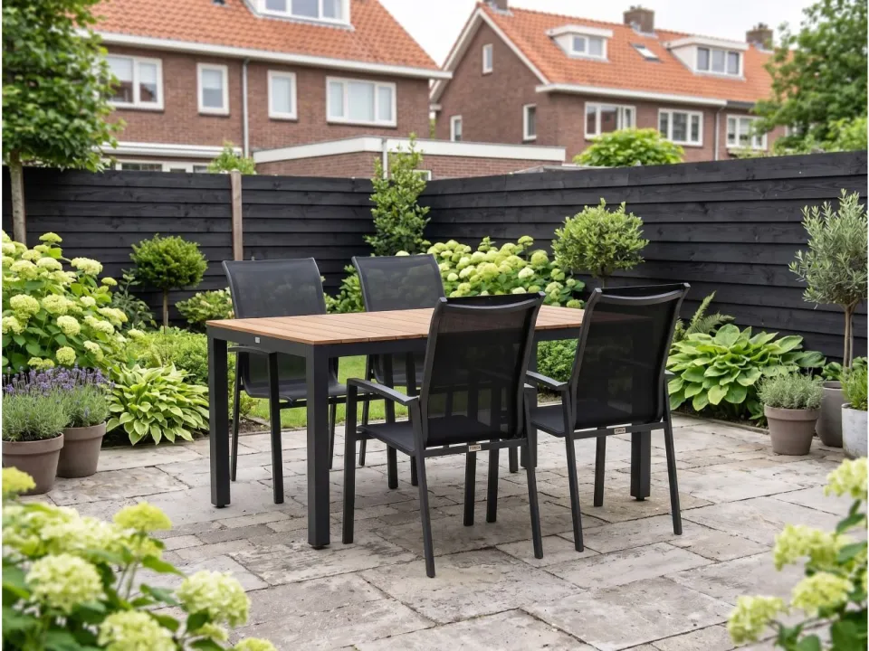 Forza Furniture Forza Centallo/Fidenza 160cm dining tuinset 5-delig stapelbaar, foto 4