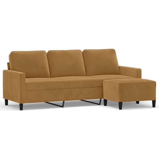 vidaXL Driezitsbank - met - voetenbank - 180 - cm - fluweel - bruin
