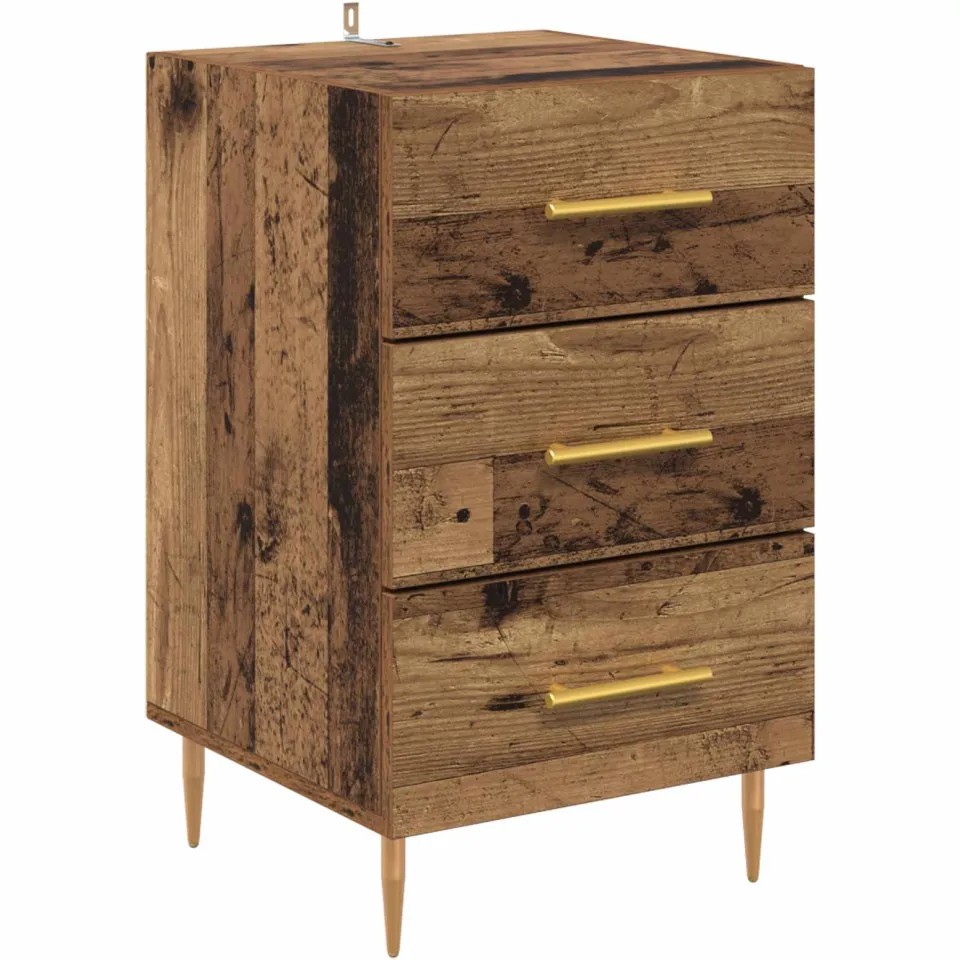 vidaXL Nachtkastje Oudhout 40 x 40 x 66 cm Bewerkt hout bruin, foto 3