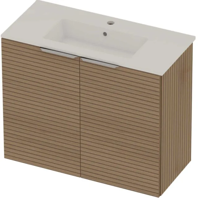 Basic-Line Tiny 36 Badmeubelset Porselein 1 Kraangat Voor Grepen 80x36x67 cm Lamello Oak Glans Wit
