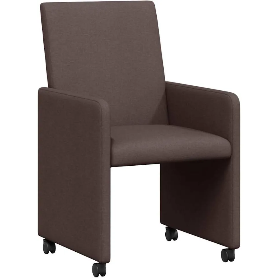 vidaXL Eetkamerstoelen met Wieltjes 2 st Stof Donkerbruin