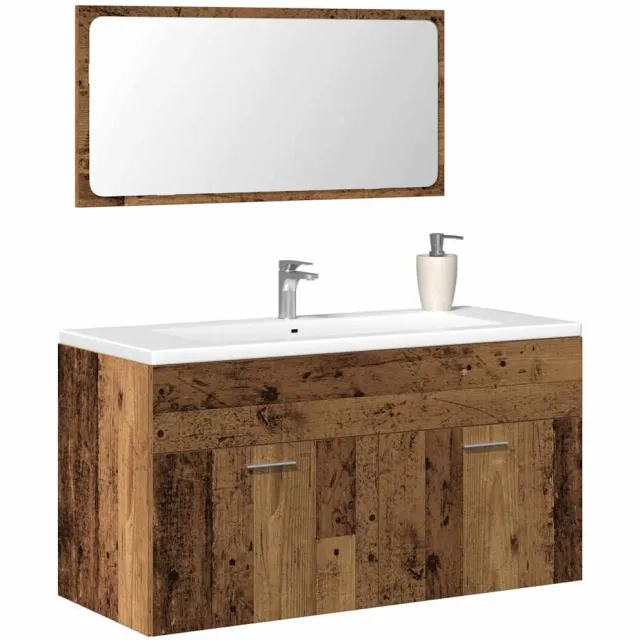 vidaXL Badkamerkast met spiegel bewerkt hout oud houtkleurig Bruin