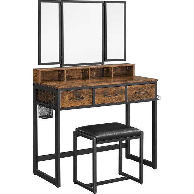 Trend24 Kaptafel - Kaptafel met spiegel - Make up tafel - Inclusief kruk - 90 x 40 x 141 cm - Bruin - Zwart Bruin,Zwart