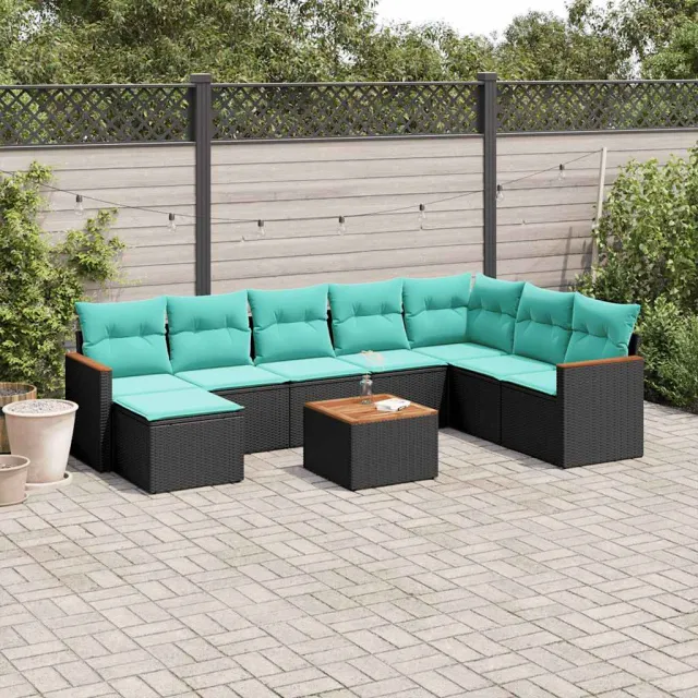 vidaXL 9-delige tuinbankset met kussens van zwart polyrotan, foto 2