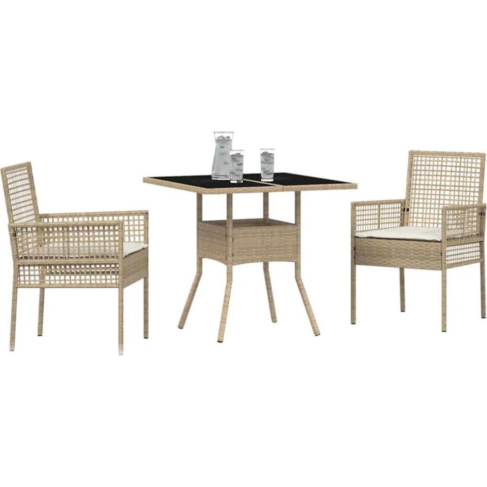 vidaXL Tuin eettafelset 3 st Beige poly rattan