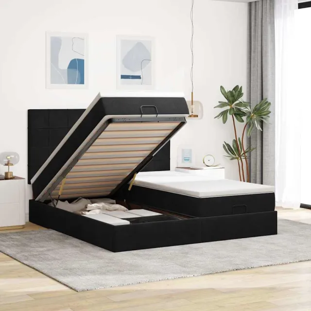 vidaXL Ottoman bed met matrassen 180x200cm fluweel zwart
