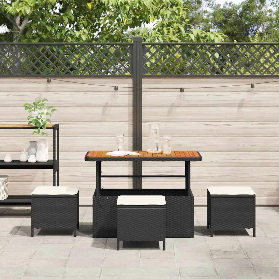 vidaXL Tuin eettafelset 4 st Zwart poly rattan, foto 4