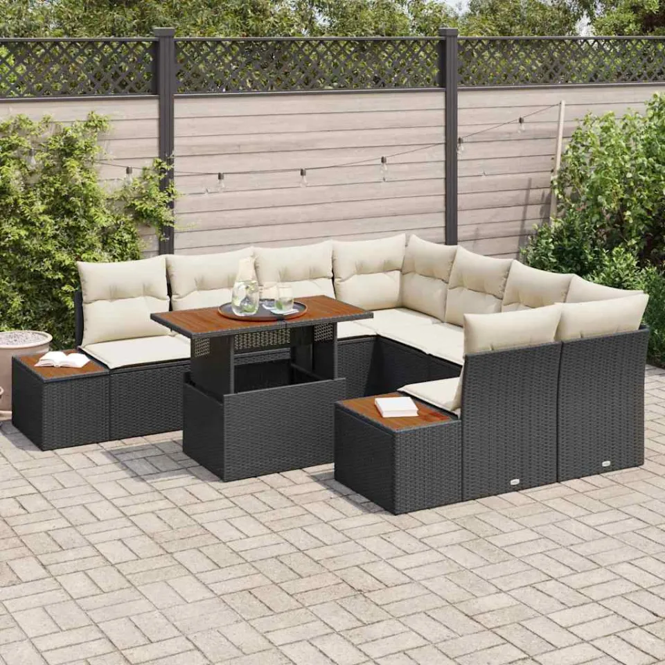 vidaXL Tuin Sofa Set 9 st Zwart Poly riet, foto 3