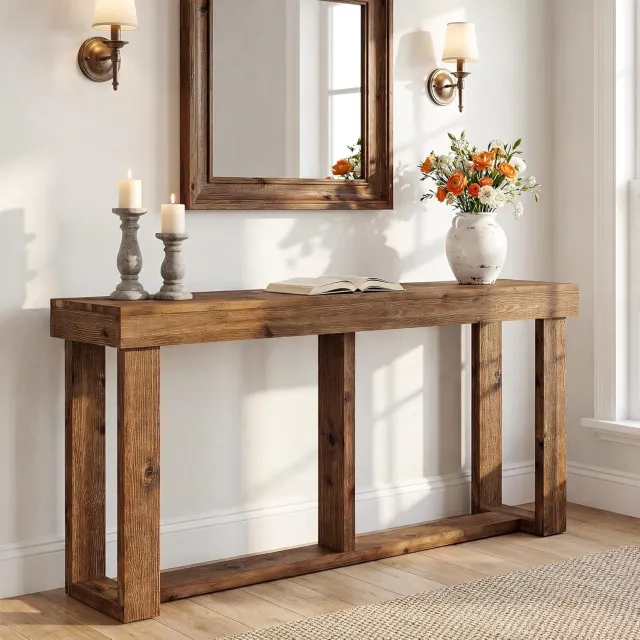 Tribesigns Massief Hout Consoletafe - Sidetable - Bruin - 160 x 35 x 80 cm - Console Tafel voor Hal, Woonkamer, Entree