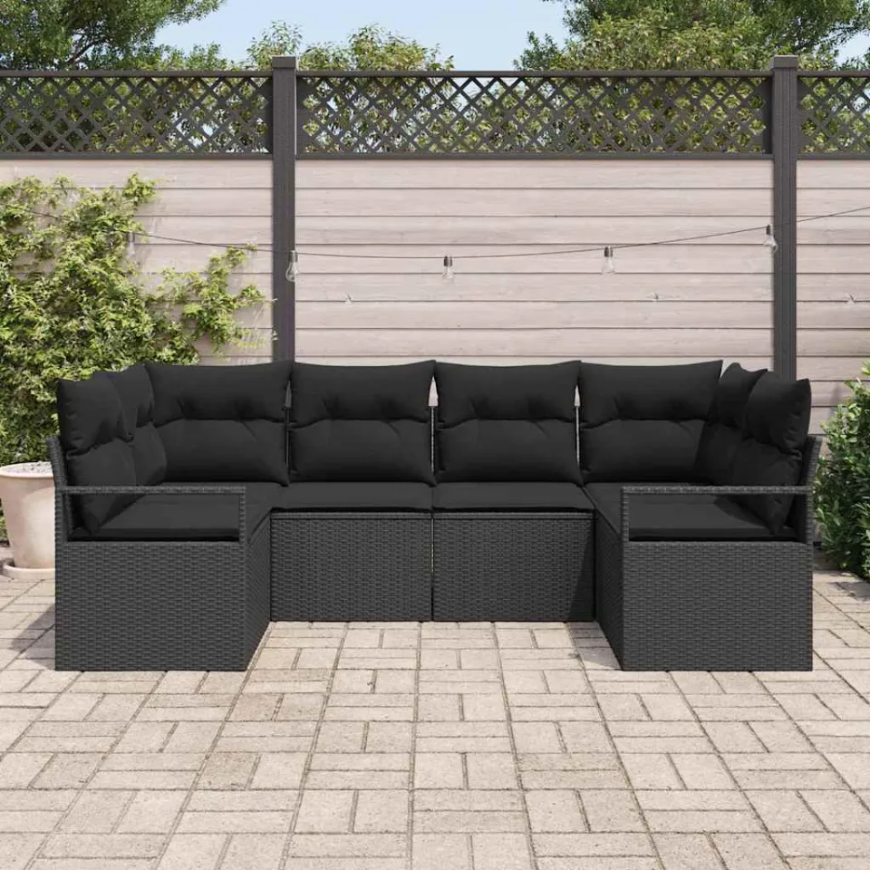 vidaXL Tuinbankenset 6 st Zwart poly rattan, foto 3