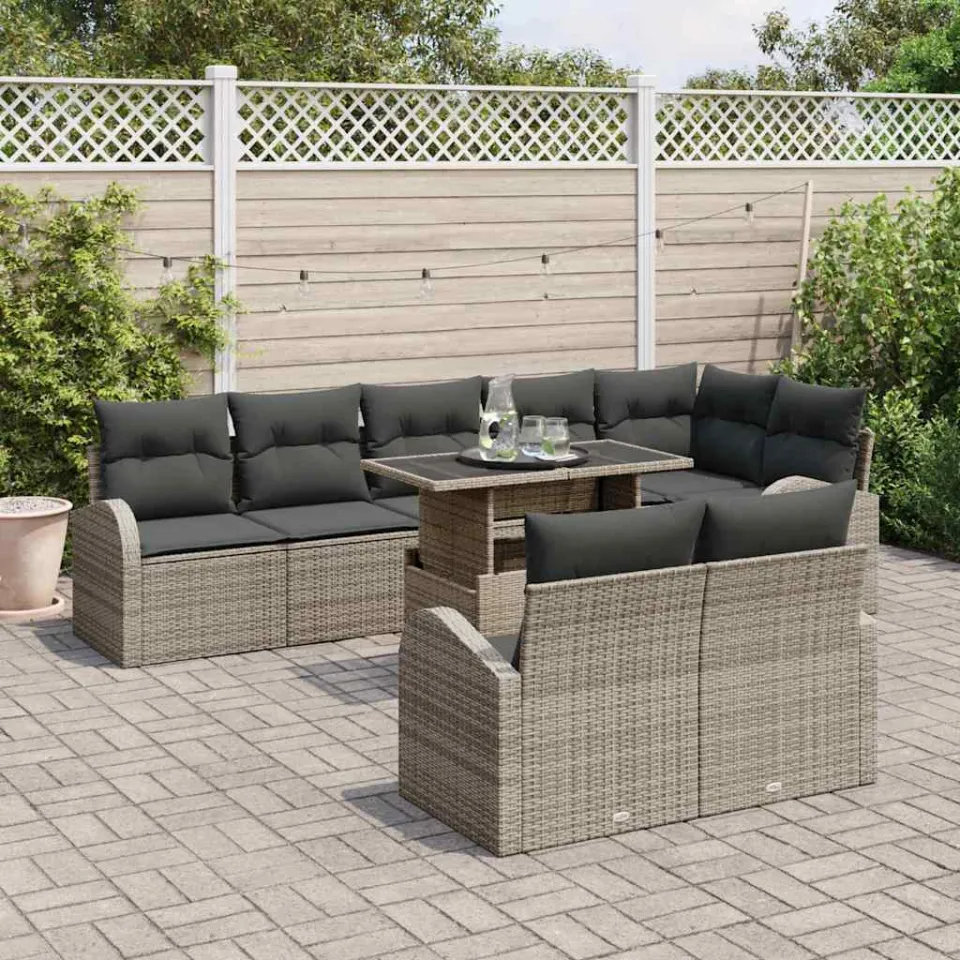 vidaXL Tuin Sofa Set 9 st Grijs Poly riet, foto 3