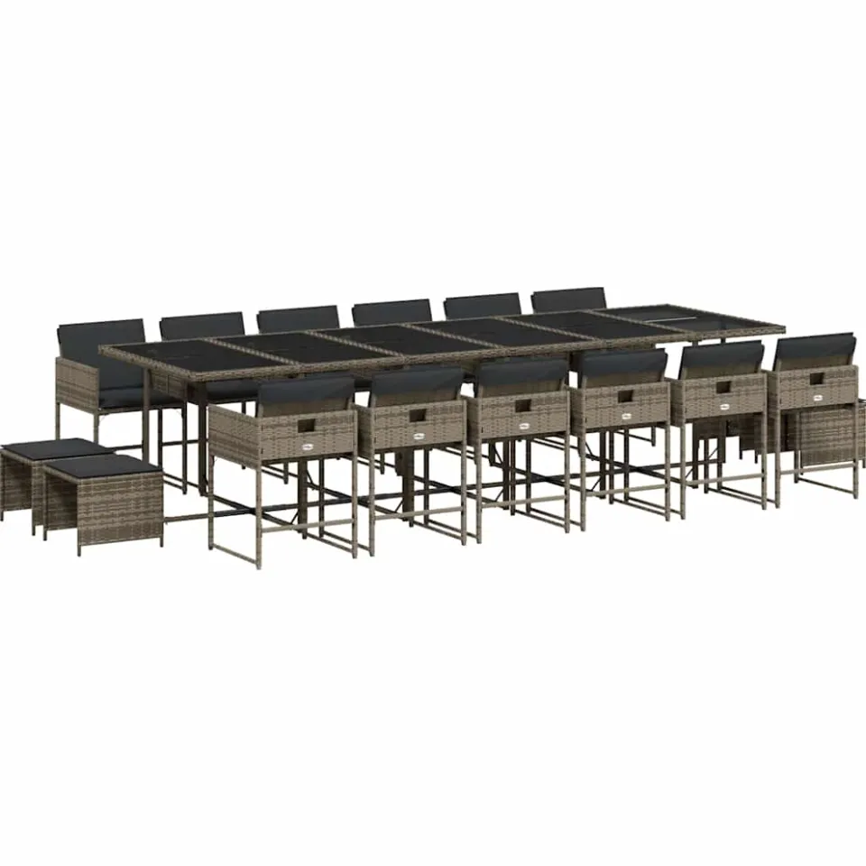 vidaXL 17-delige Tuinset met kussens poly rattan grijs