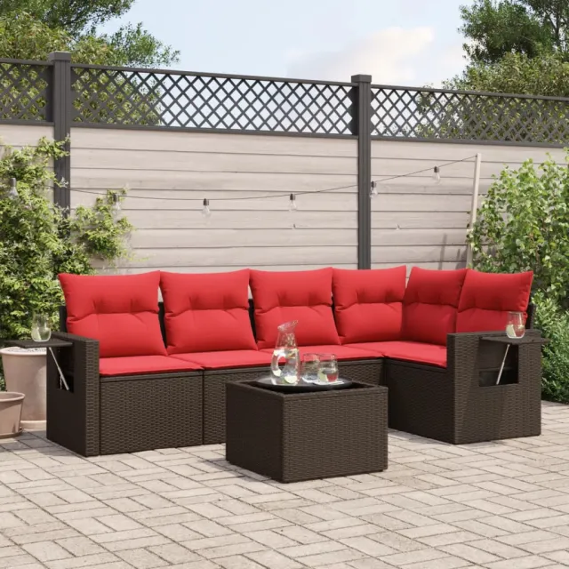 vidaXL 6-delige tuinbankset met kussens, bruin polyrotan, foto 2
