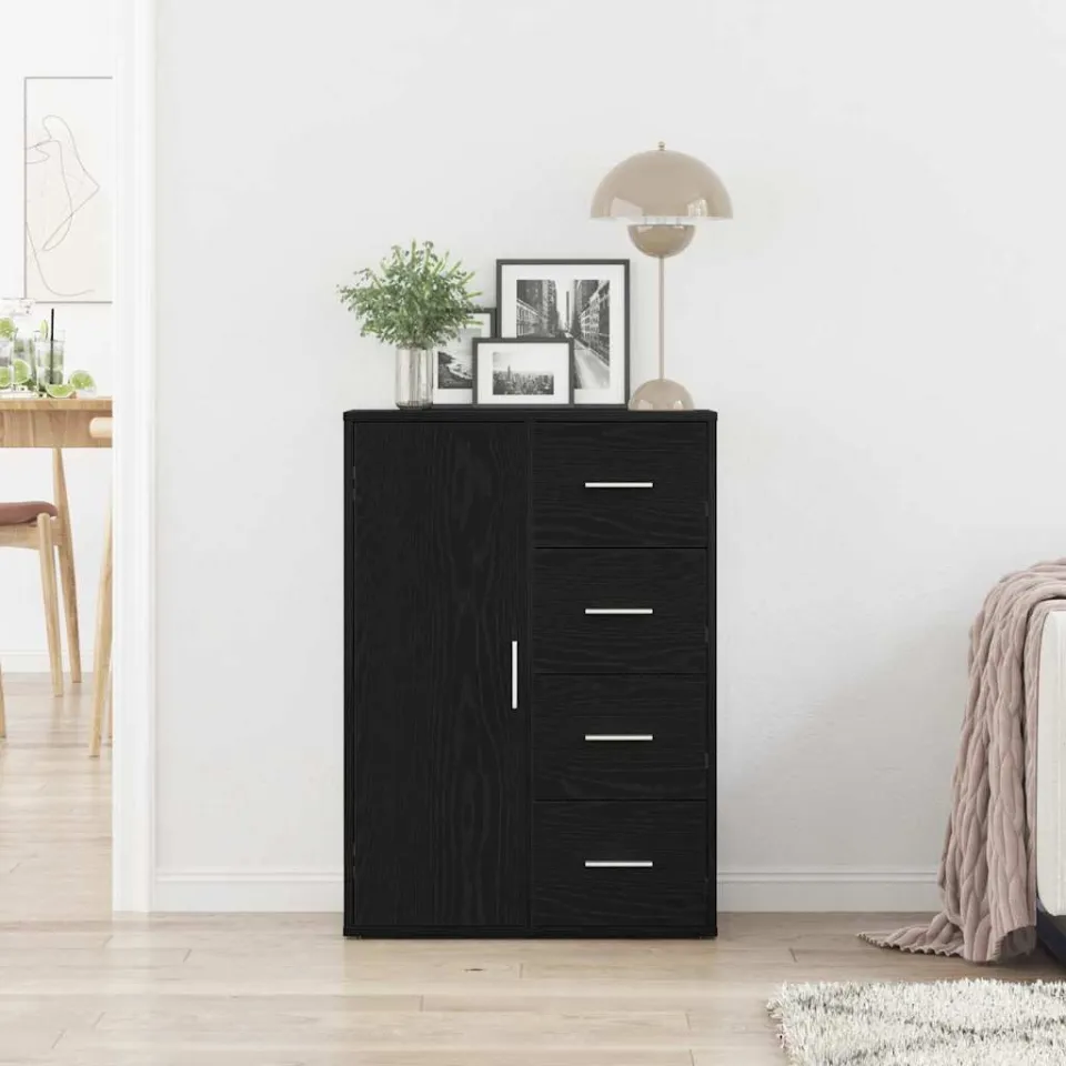 vidaXL Dressoir Zwart Eiken 60 x 31 x 84 cm Bewerkt hout, foto 4