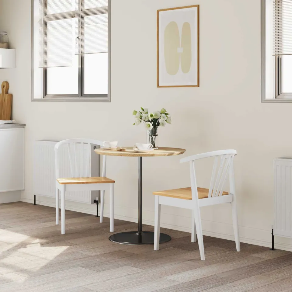 vidaXL Eetkamerstoel 2 st Massief Rubberhout wit en naturel, foto 3