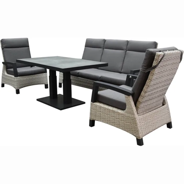 AVH-Collectie Dallas stoel bank dining loungeset 4 delig verstelbare tafel grijs