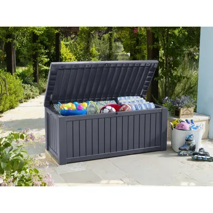 Keter Kussenbox Rockwood - Houtlook - Grijs - 570l - 155x72,4x64,4cm, foto 2