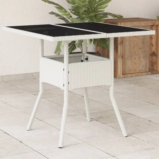 vidaXL Tuintafel met glazen blad 80x80x75 cm poly rattan wit, foto 2