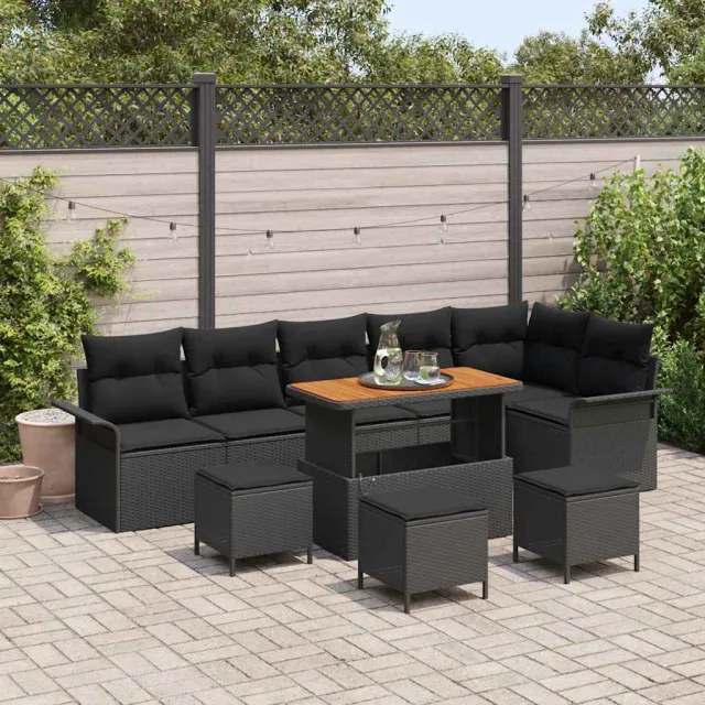 vidaXL Tuinbankenset 10 st Zwart poly rattan