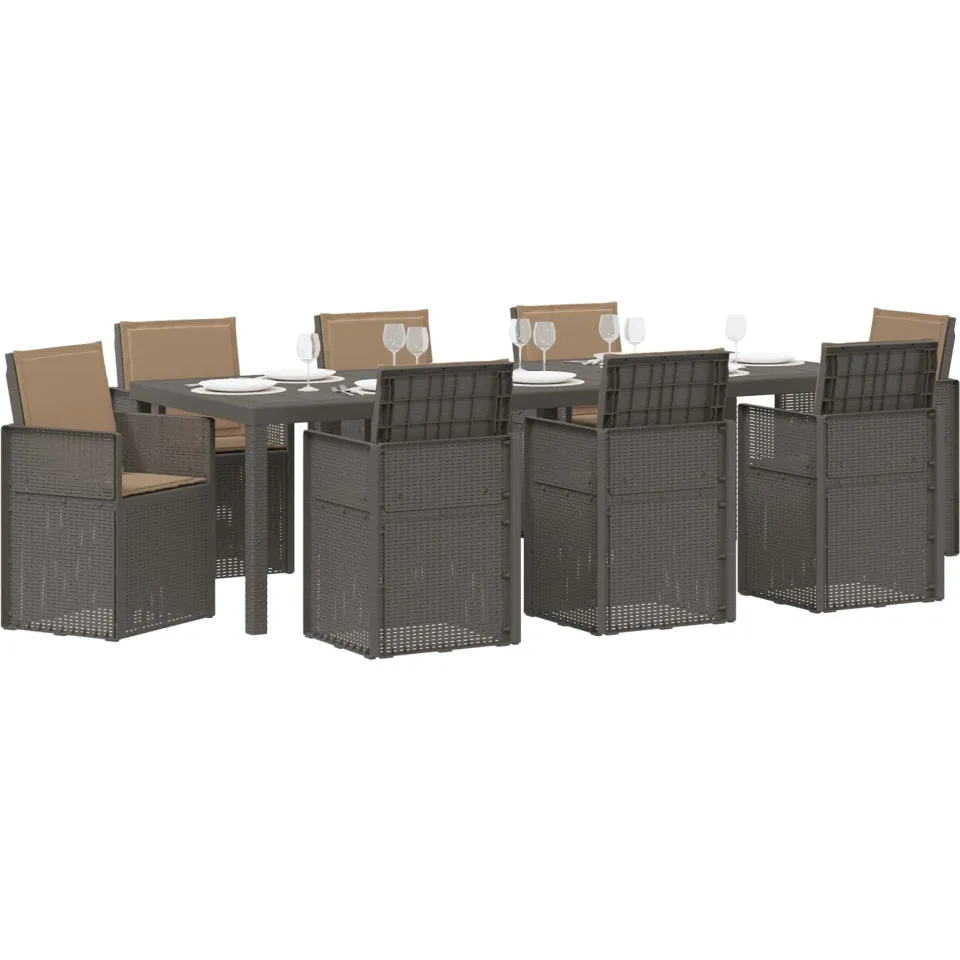 vidaXL Tuin eettafelset 9 st 8-zits Lichtgrijs en Taupe PP
