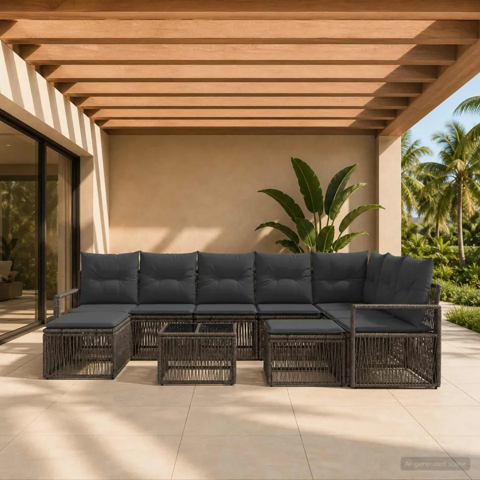 vidaXL Tuinbankenset 10 st Grijs poly rattan, foto 2