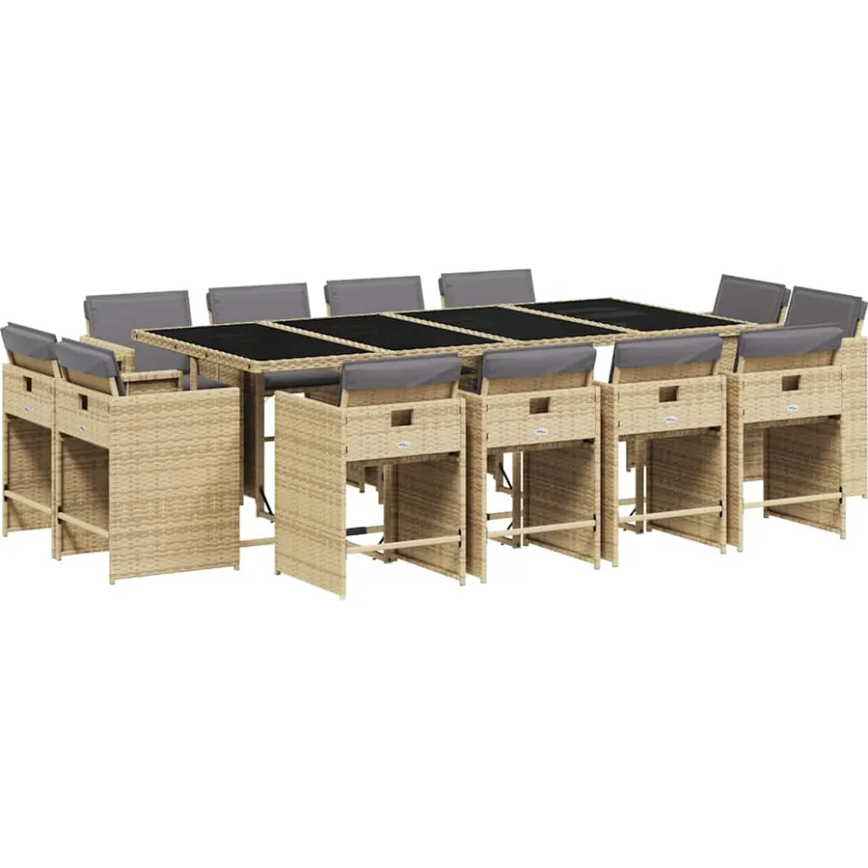vidaXL 13-delige Tuinset met kussens poly rattan gemengd beige