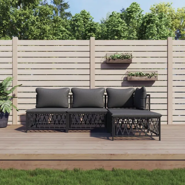 vidaXL 4-delige Loungeset met kussens staal antracietkleurig, foto 2