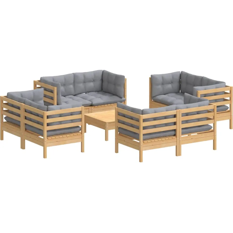 vidaXL 9-delige Loungeset met grijze kussens grenenhout Grijs