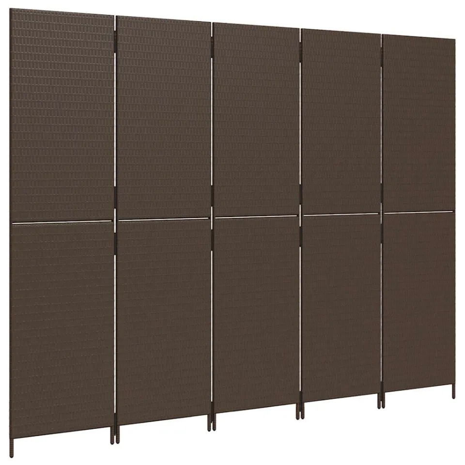 vidaXL Kamerscherm 5 panelen poly rattan bruin, foto 5