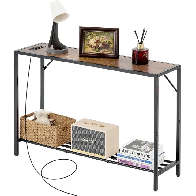 Veya Sidetable - Consoletafel - 106x29,5x73,5 cm (lxbxh) - Twee opbergplanken - Metalen frame - Achter de bank - Industrieel Bruin