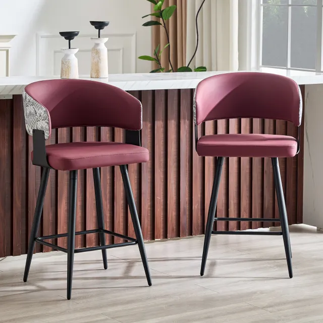 DantefHandels Eetkamerstoelen Set van 2, Gestoffeerd, Rugleuning en Armleuningen, Modern, Rood, moderne eetkamerstoel, geschikt voor eetkamer, keuken en woonkamer