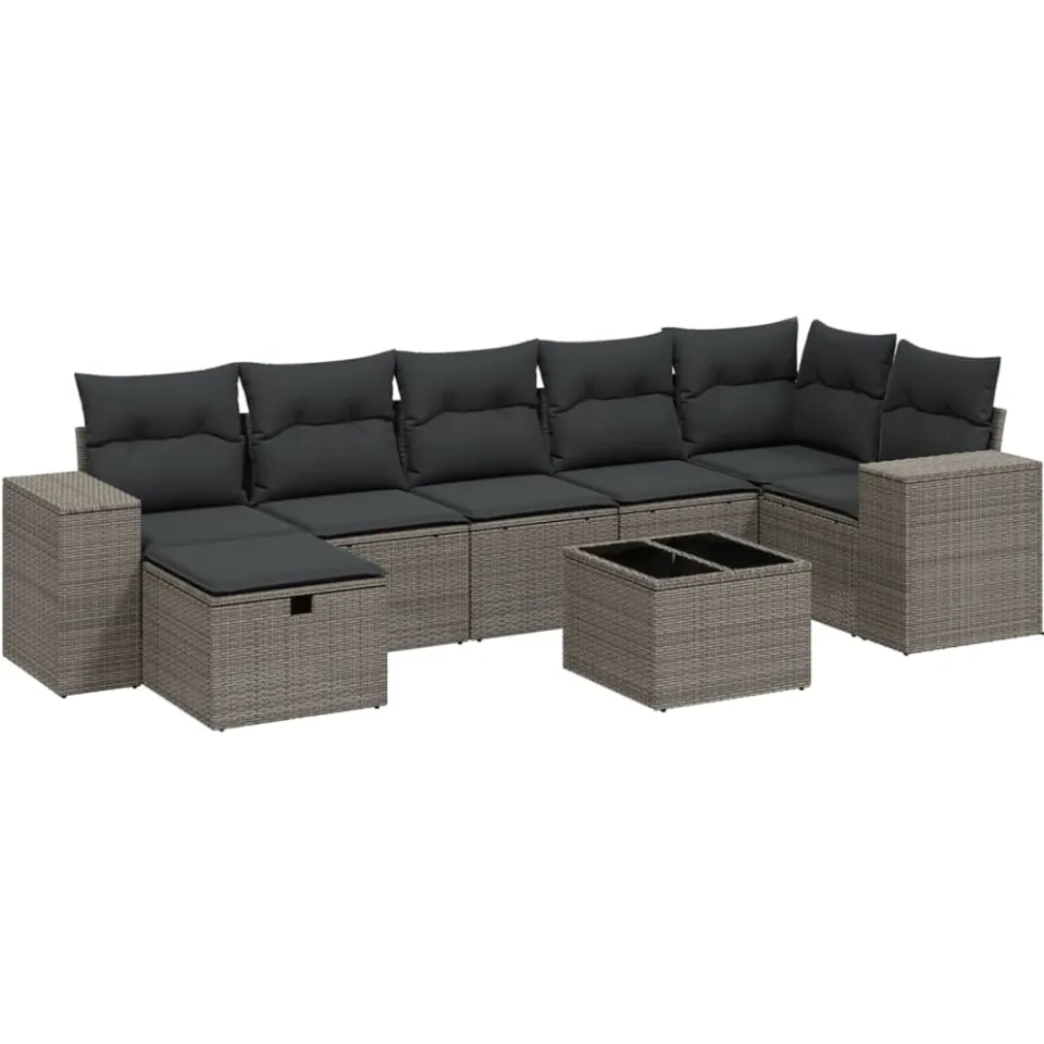 vidaXL 8-delige Loungeset met kussens poly rattan lichtgrijs grijs