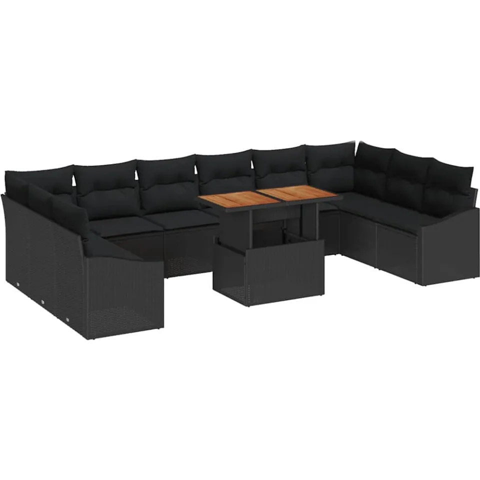 vidaXL Tuin Sofa Set 11 st Zwart Poly riet