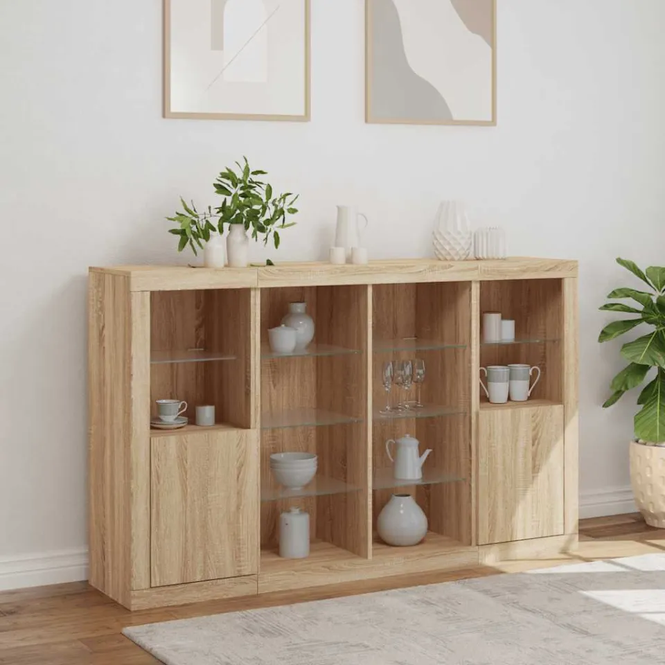 vidaXL Dressoirs met LED-verlichting 3 st bewerkt hout sonoma eiken, foto 4