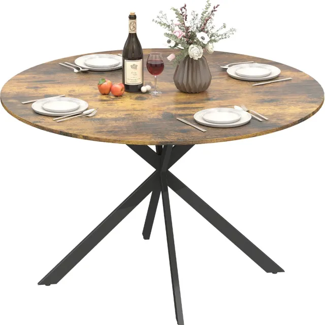 Homcom ronde eettafel voor 4 personen met X-poten - Keukentafel - Eethoek - Ronde tafel - Bruin rustiek bruin