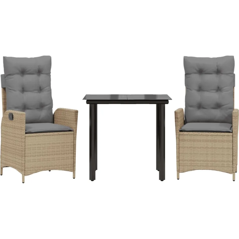 vidaXL 3-delige Tuinset met kussens poly rattan beige, foto 3