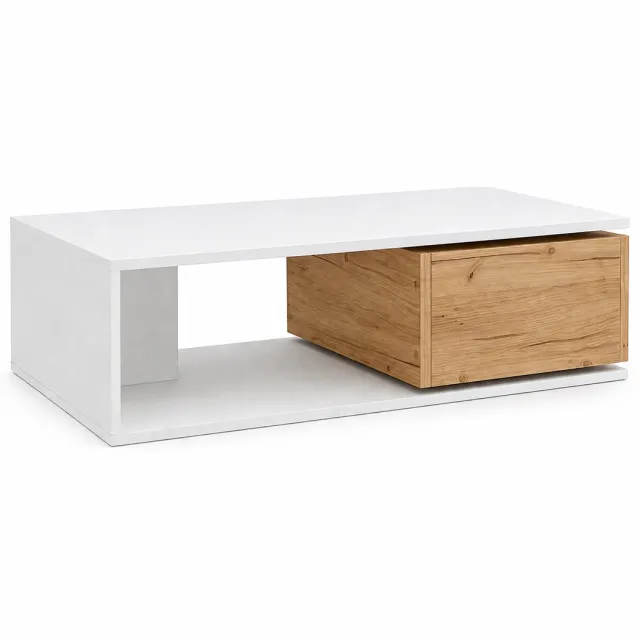 ITRONIQ Salontafel met Opbergruimte - Salontafel Wit Hoogglans - Moderne Salontafel met Lade 360 Graden Draaibaar - 90x50x30 - LED