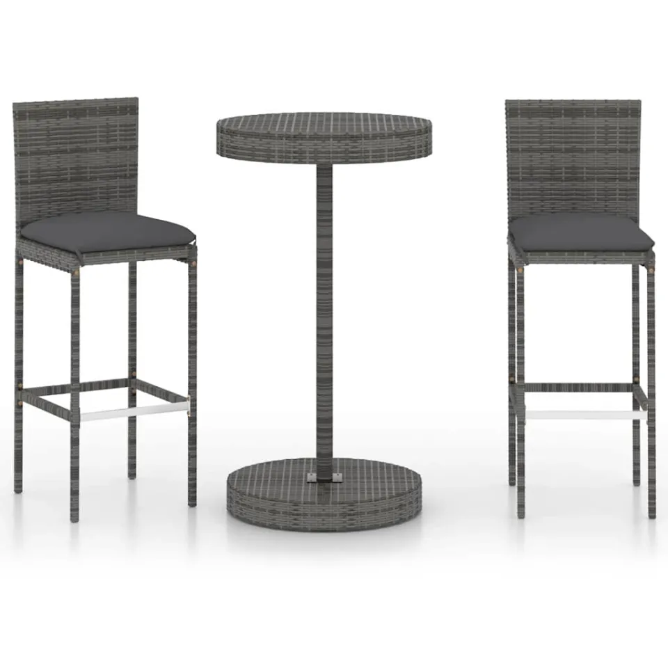 vidaXL 3-delige Tuinbarset met kussens poly rattan grijs, foto 4