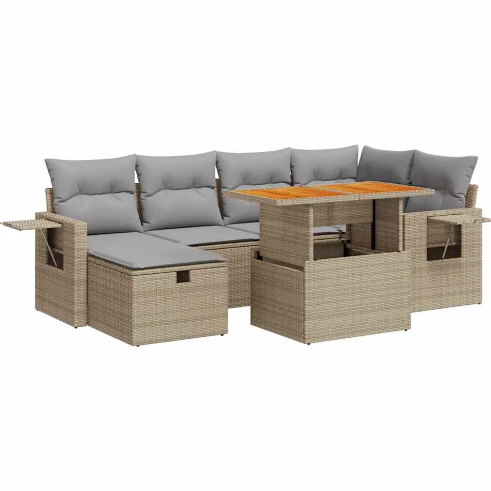 vidaXL 8-delige Loungeset met kussens poly rattan acacia beige, foto 3