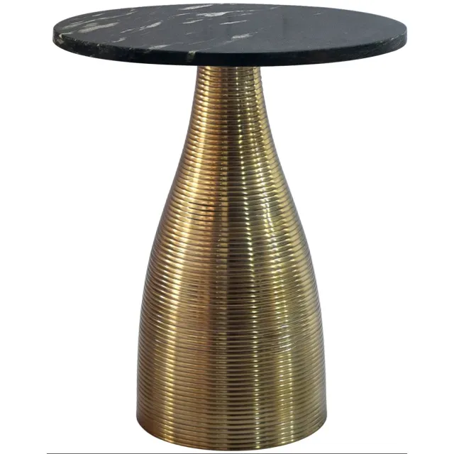 Ervesto Bijzettafel Rond - Salontafel - Goudkleurig - Indisch Marmer - 40 cm - Tijdloos Design Bruin