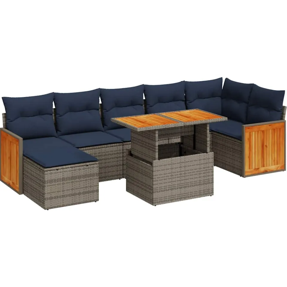 vidaXL 8-delige Loungeset met kussens poly rattan acacia grijs, foto 3